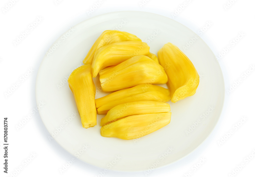 Fresh ripe Jackfruit in the bowl isolated on the white background. Fresh ripe Jackfruit in the bowl isolated on the white background.