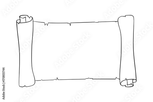Parchment scroll. Horizontal paper piece. Outline icon