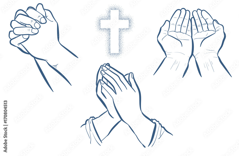 祈りの手3セット 線画 Stock ベクター Adobe Stock