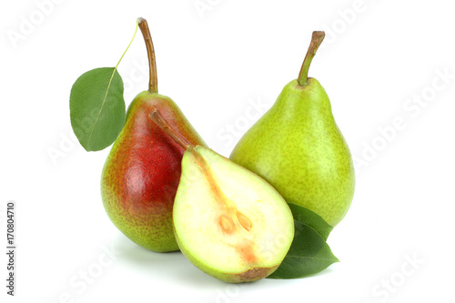 pear with leaf isolated on white background