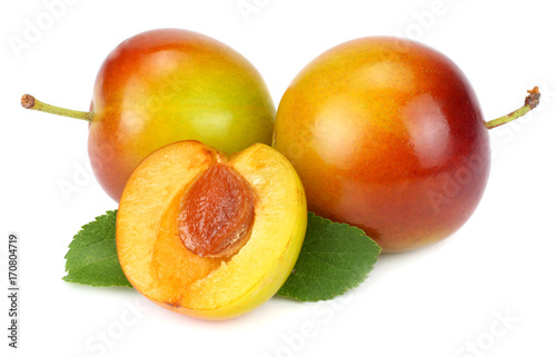 fresh plum fruit isolated on white background