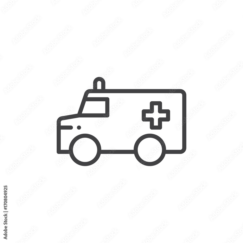 Ambulance truck line icon, outline vector sign, linear style pictogram isolated on white. Symbol, logo illustration. Editable stroke Ambulance truck line icon, outline vector sign, linear style pictogram isolated on white. Symbol, logo illustration. Editable stroke