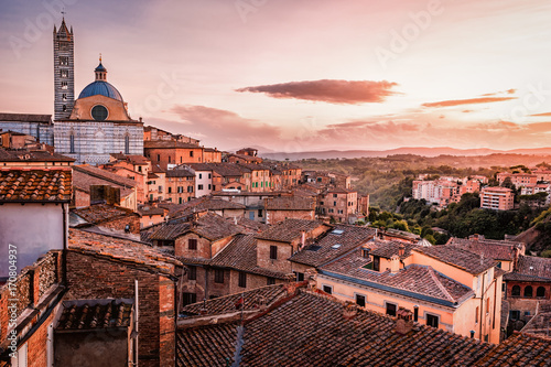 Beautiful amazing view over Siena in Tuscany on a sunset in Italy