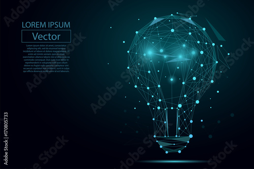 Abstract image of a lamp bulb consisting of points, lines, and shapes. Vector business illustration. Space poly, stars and universe