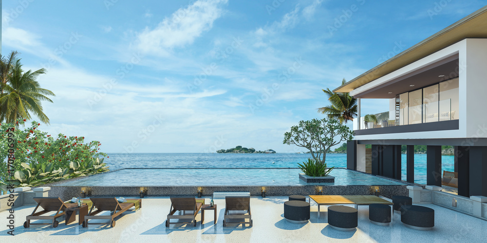 Sea view swimming pool in modern loft design,Luxury ocean Beach house ...