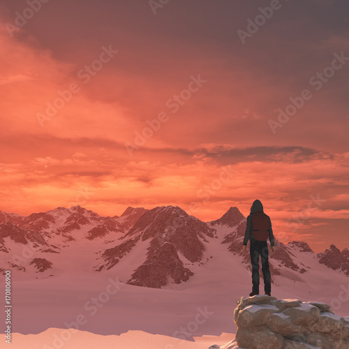 Young man up the mountain