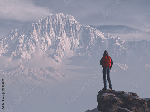 Young man up the mountain