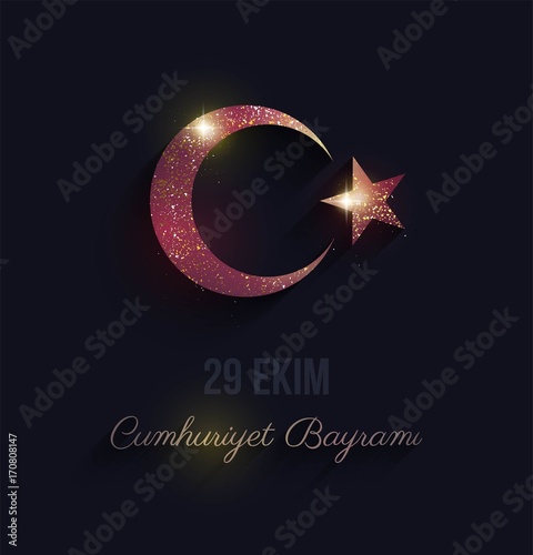 29 ekim Cumhuriyet Bayrami, Republic Day Turkey.  Greeting card with sparkling emblem.  Vector illustration photo