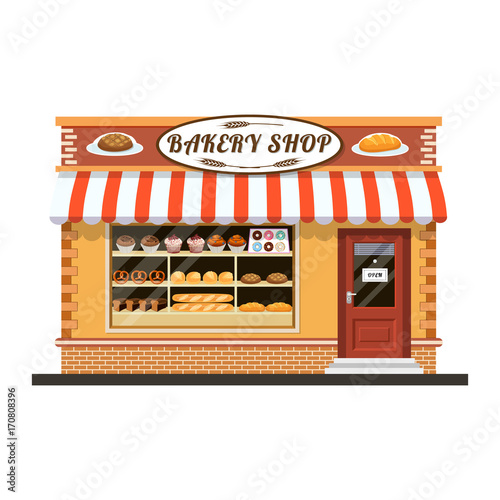 Bakery shop front veiw flat icon.