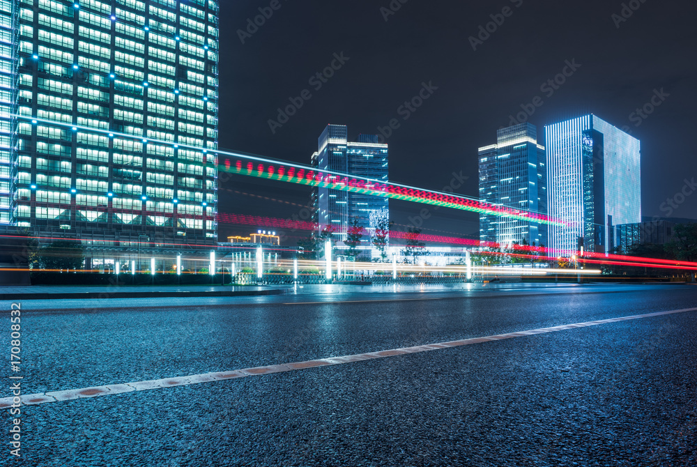 traffic light trails at night in Shanghai, China.