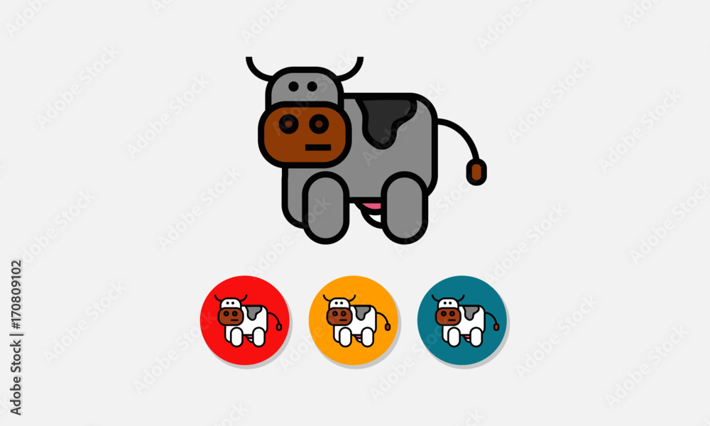 Fototapeta premium Cow Icon (Vector Illustration in Line Art Flat Style Design)