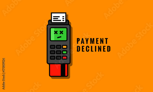 Credit Card Machine Payment Declined or Failed (Line Art Vector Illustration in Flat Style Design)