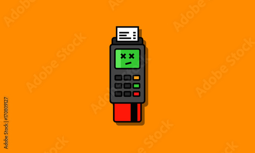 Credit Card Machine Payment Declined or Failed (Line Art Vector Illustration in Flat Style Design)