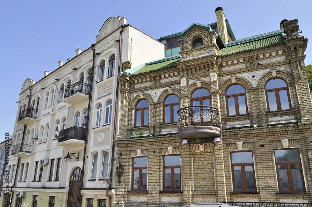 Historic townhouses on Andriyivskyy Descent - a historic street connecting Kiev's Upper Town neighborhood and the historically commercial Podil neighborhood.