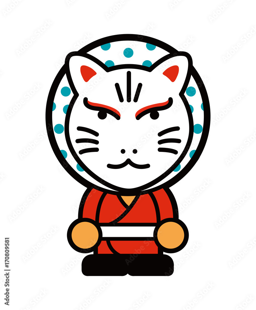 Japanese fox god mask cartoon illustration Stock Vector | Adobe Stock