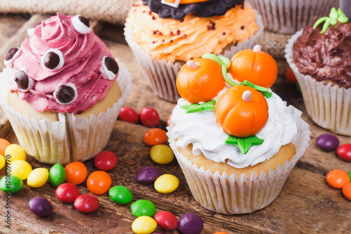 Halloween cupcakes with colored mastic decorations
