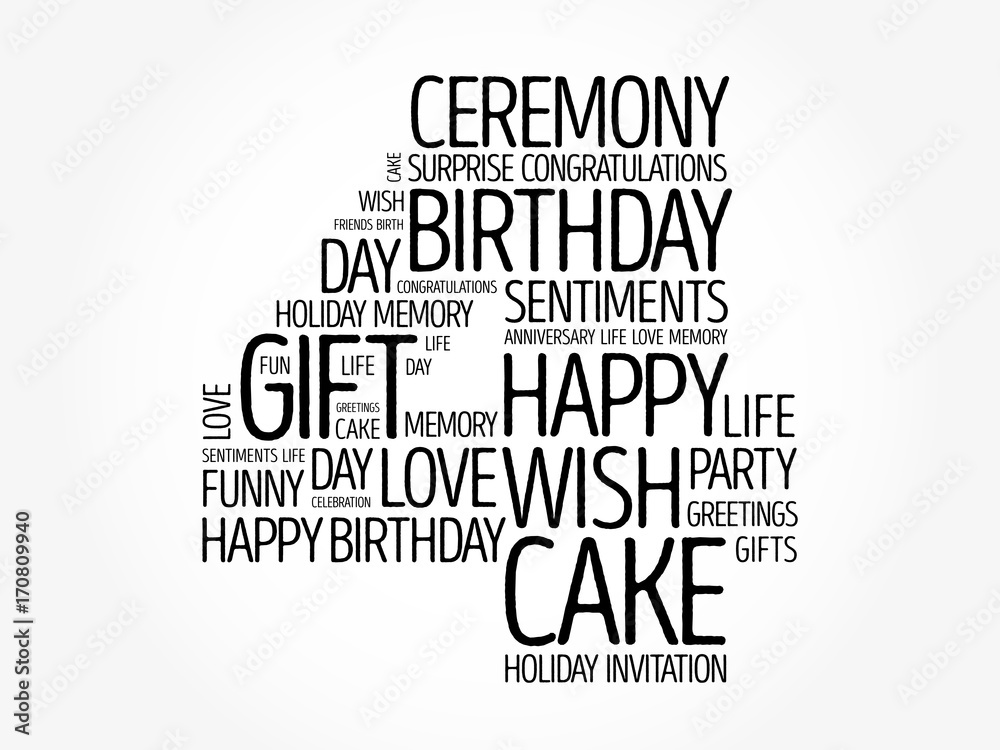 Fototapeta premium Happy 4th birthday word cloud collage concept