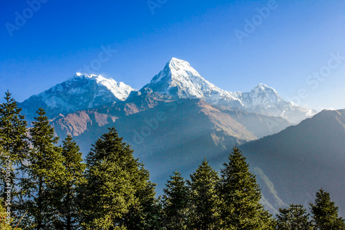 View from Annapurna mountains, trekking way of Phokara, Nepal