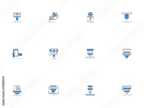 Laser machines outline vector icons set