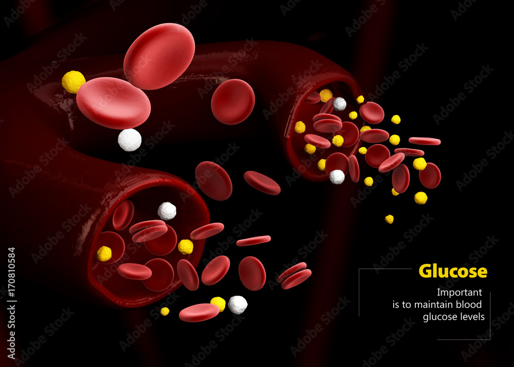 3d Illustration of blood glucose level. Normal level, Hyperglycemia and