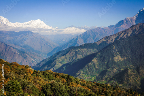 View from Annapurna mountains, trekking way of Phokara, Nepal