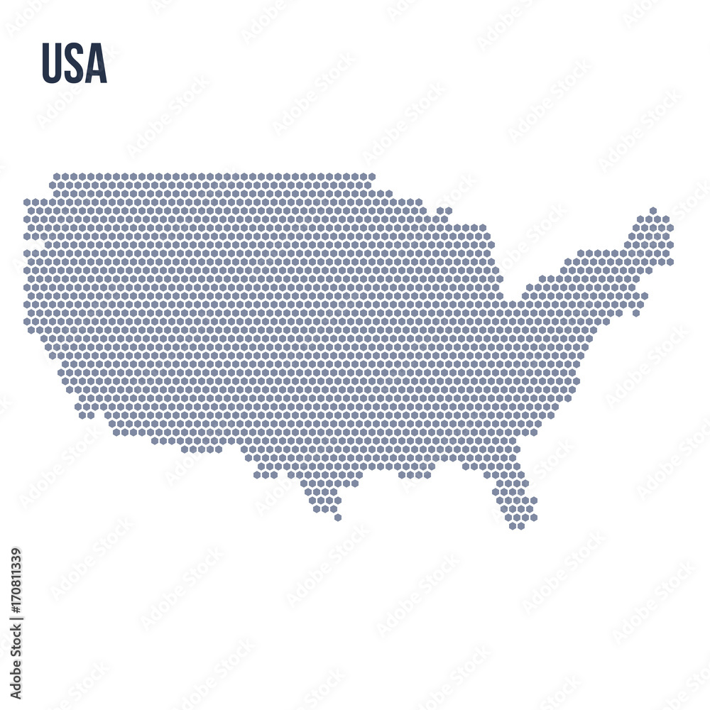 Vector hexagon map of the United States of America isolated on white background