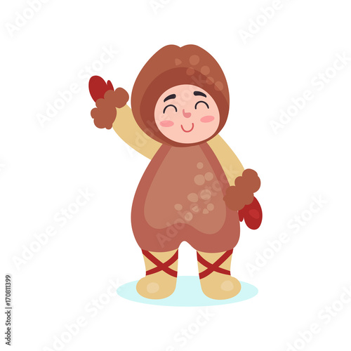 Eskimos boy character dressed in national costume colorful vector Illustration