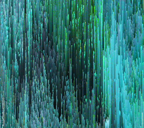 Colorful glitched background. Modern abstract generative illustration made of vector pixel mosaic. Distorted image processing. Random digital signal error. Collapsing array of data. Element of design.