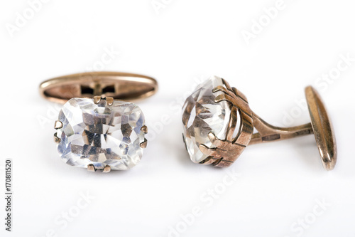 Ancient gold men's cuff links with rock crystal