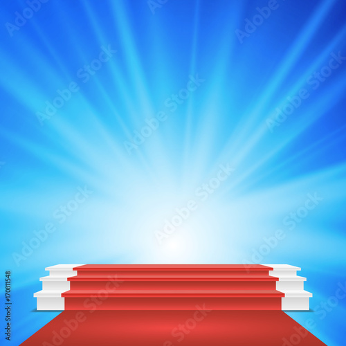 White Winners Podium Vector. Red Carpet. Stage For Awards Ceremony. Illustration