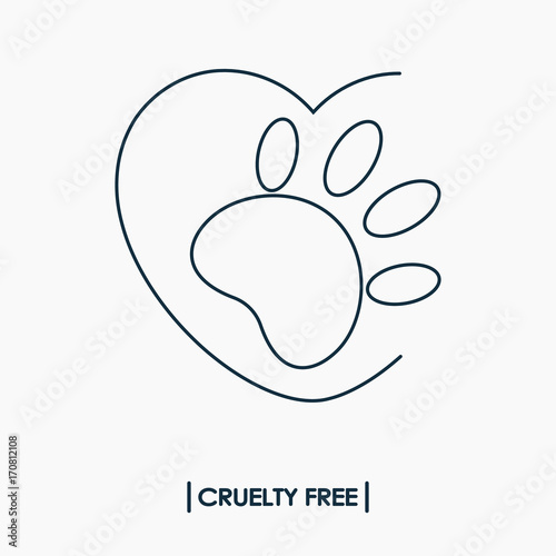 Animal cruelty free logo. Not tested on animals symbol. Rabbit footprint in heart