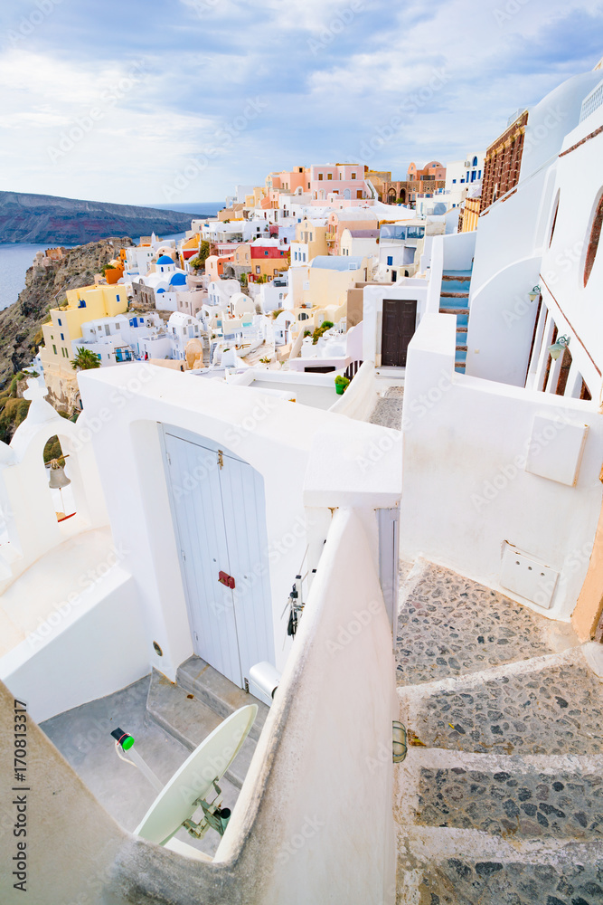 Fototapeta Stairs in the town of Oia, Santorini Island, Greece