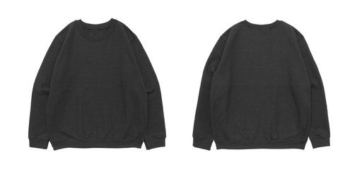 Blank sweatshirt color black template front and back view on white background
