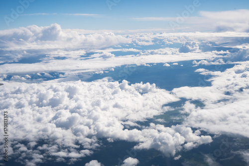 Sticker blue sky with the clouds from the plane view