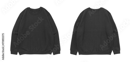 Blank sweatshirt color black template front and back view on white background photo