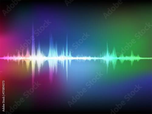 Colorful abstract digital sound wave oscillating background.