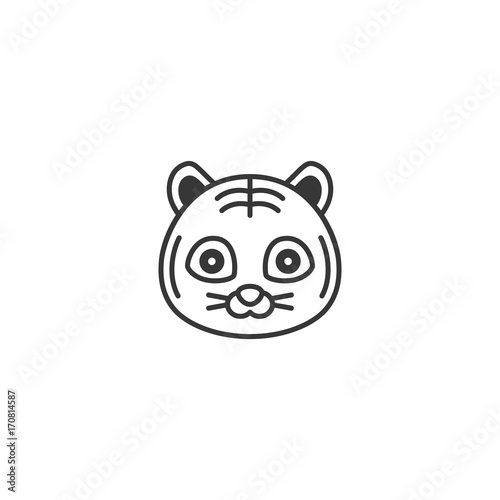Fototapeta Naklejka Na Ścianę i Meble -  Cute cartoon face of tiger, outline icon