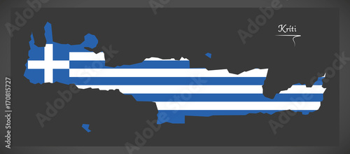 Kriti map of Greece with Greek national flag illustration