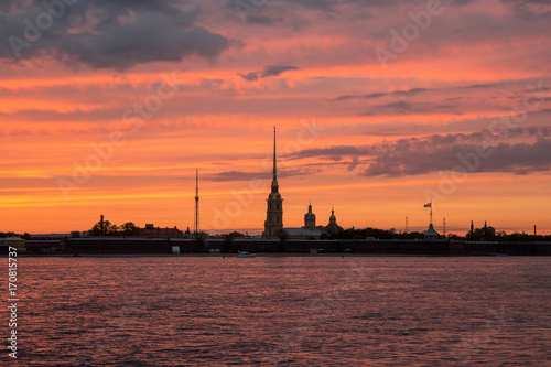 Peter and Paul Fortress in St. Petersburg at sunset