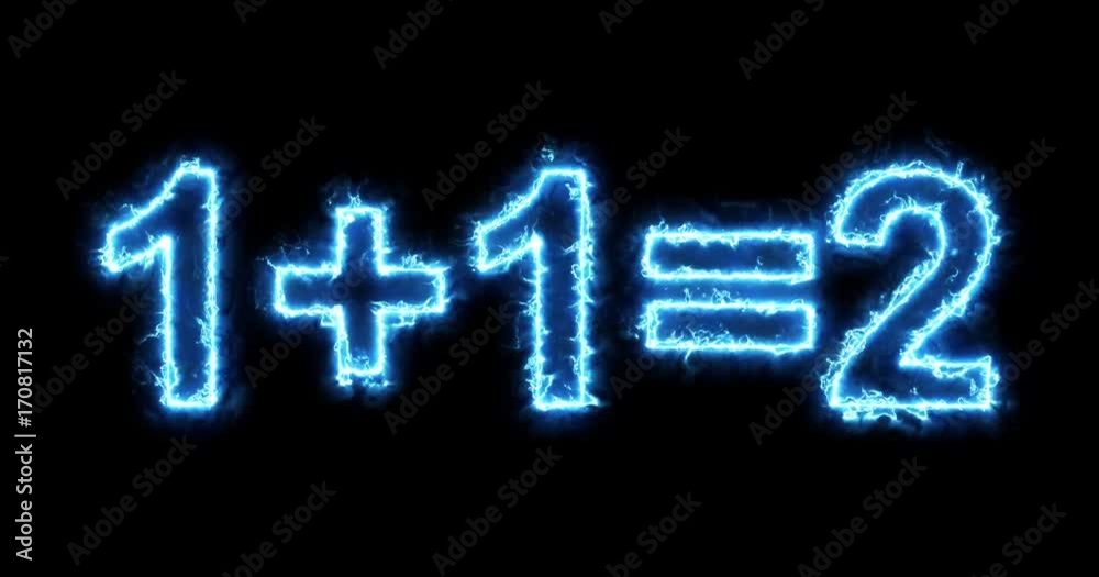 Addition 1+1=2 electric text