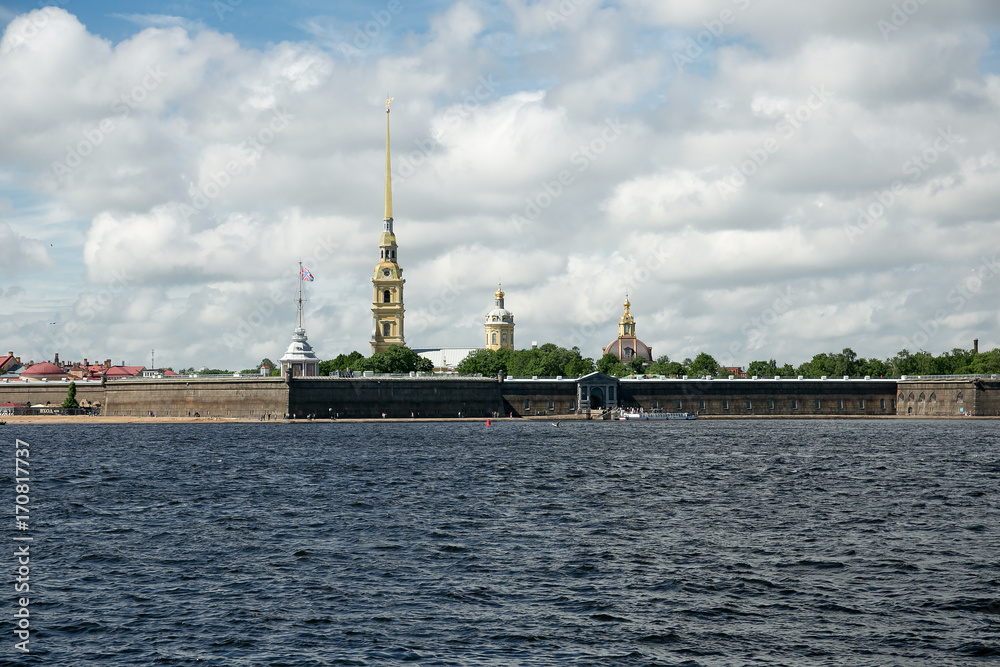 River Neva and Peter and Paul Fortress in St.Petersburg at sunny summer day