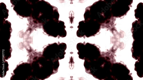 Abstract black and white background of ink or smoke flows is kaleidoscope or Rorschach inkblot test4 in slow motion. Black Ink pass through in water. For alpha channel use luma matte as alpha mask photo