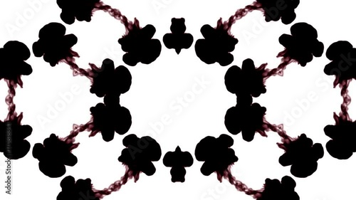 Abstract black and white background of ink or smoke flows is kaleidoscope or Rorschach inkblot test7 in slow motion. Black Ink pass through in water. For alpha channel use luma matte as alpha mask photo