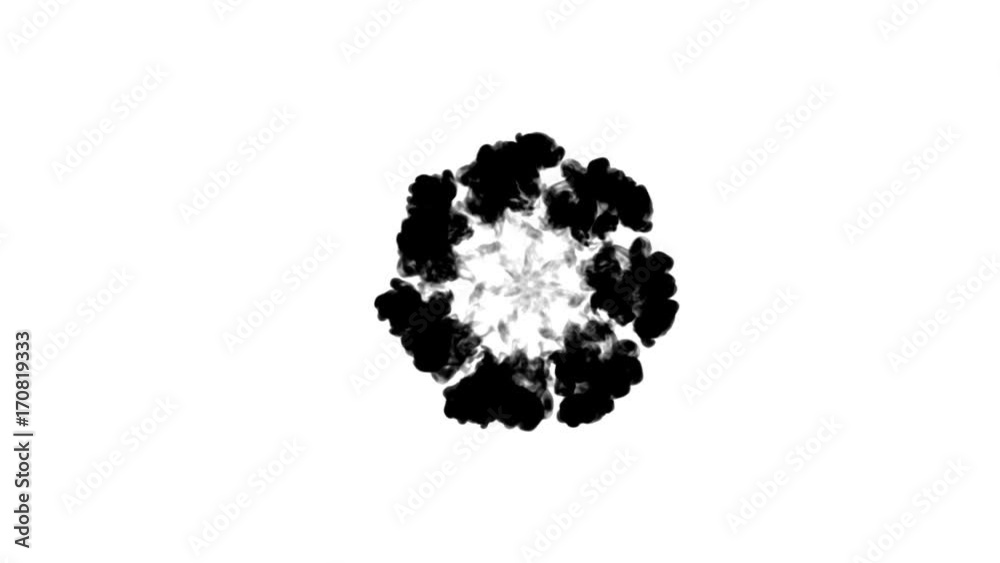 Overhead shot of black ink flows form star, ink inject or blow smoke on white in slow motion. Black colour spread in water for Inky or smoky background or ink effects. Luma matte like alpha mask is on Overhead shot of black ink flows form star, ink inject or blow smoke on white in slow motion. Black colour spread in water for Inky or smoky background or ink effects. Luma matte like alpha mask is on