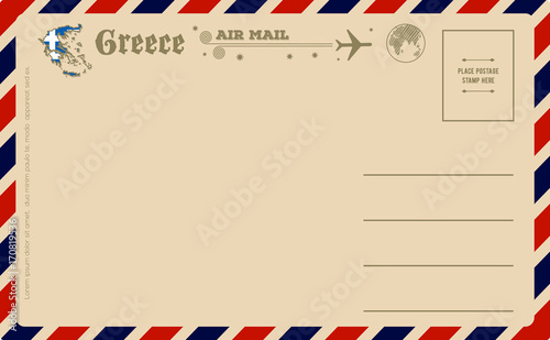 Vintage postcard with map of Greece