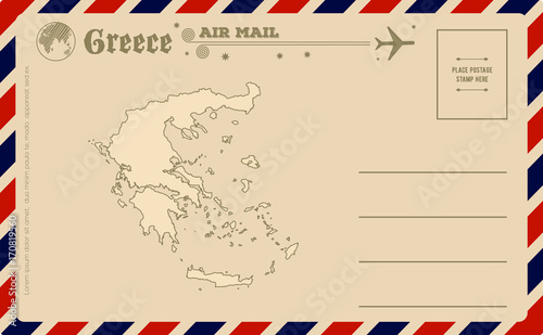 Vintage postcard with map of Greece