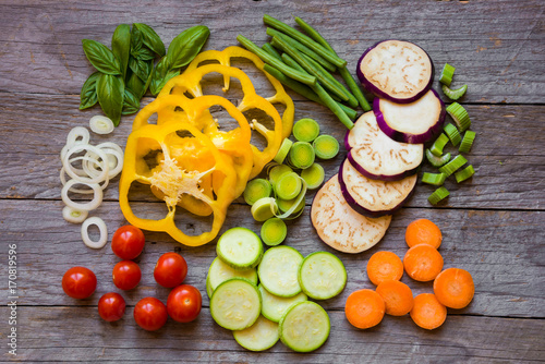 Mixed vegetables on wooden table