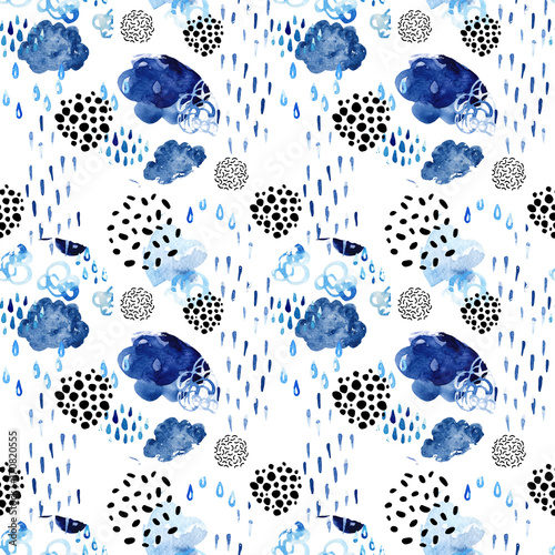 Watercolor fall shower seamless pattern.