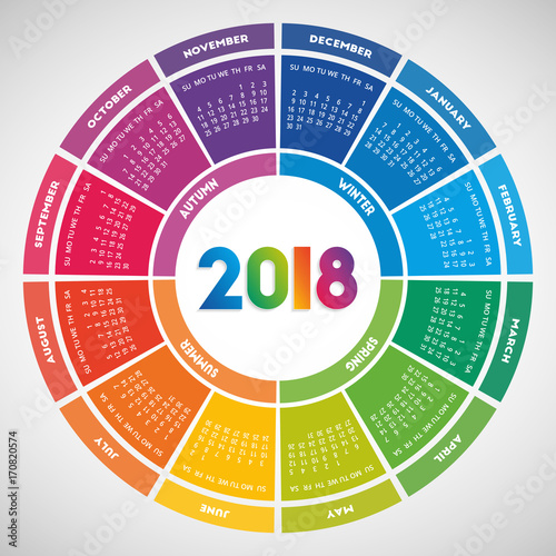 Colorful round calendar 2018 design