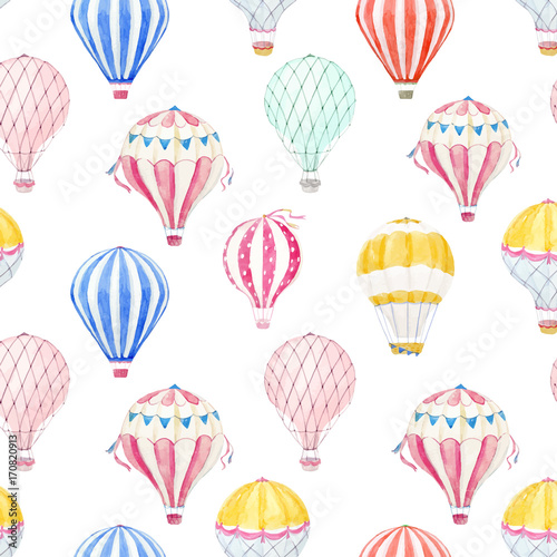 Watercolor air baloon vector pattern